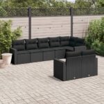 8-tlg. Garten-Sofagarnitur mit Kissen Schwarz Poly Rattan