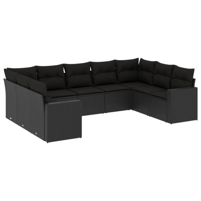 9-tlg. Garten-Sofagarnitur mit Kissen Schwarz Poly Rattan – Bild 2