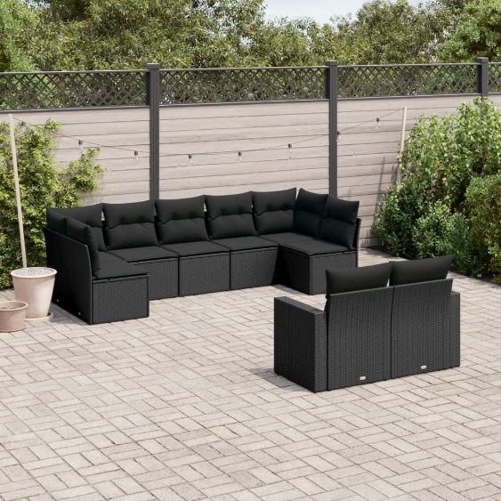 3251752_1.jpg 9-tlg. Garten-Sofagarnitur mit Kissen Schwarz Poly Rattan – Bild 1