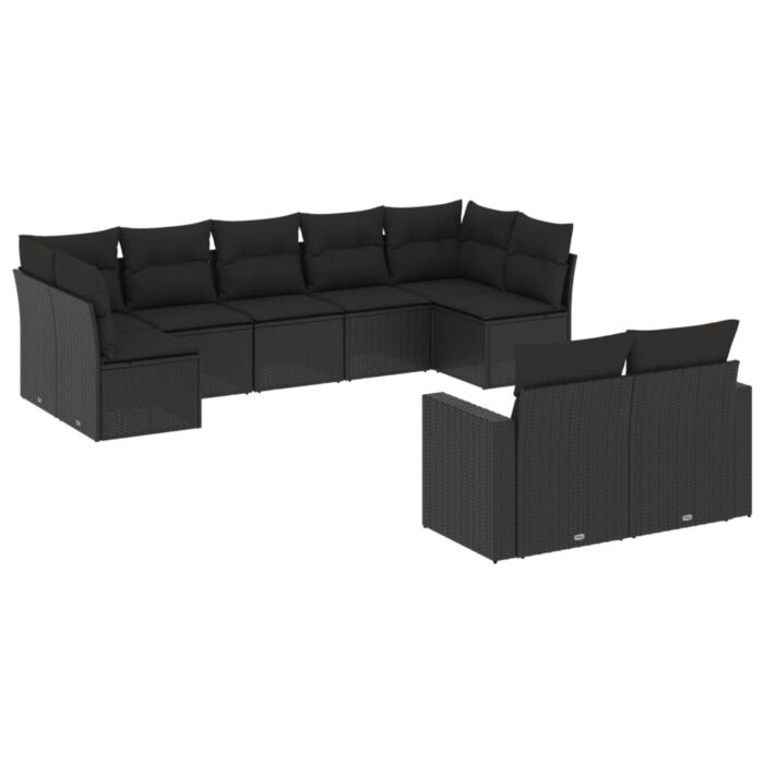 9-tlg. Garten-Sofagarnitur mit Kissen Schwarz Poly Rattan – Bild 2
