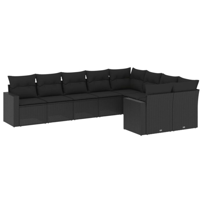 9-tlg. Garten-Sofagarnitur mit Kissen Schwarz Poly Rattan – Bild 2