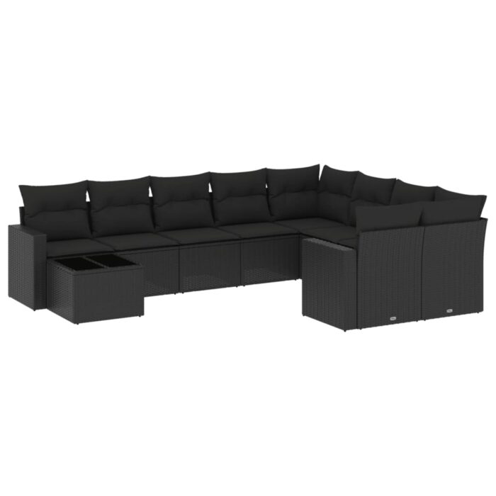 10-tlg. Garten-Sofagarnitur mit Kissen Schwarz Poly Rattan – Bild 2