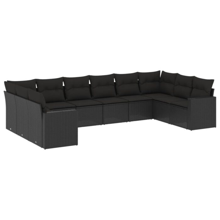 10-tlg. Garten-Sofagarnitur mit Kissen Schwarz Poly Rattan – Bild 2