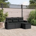 4-tlg. Garten-Sofagarnitur mit Kissen Schwarz Poly Rattan