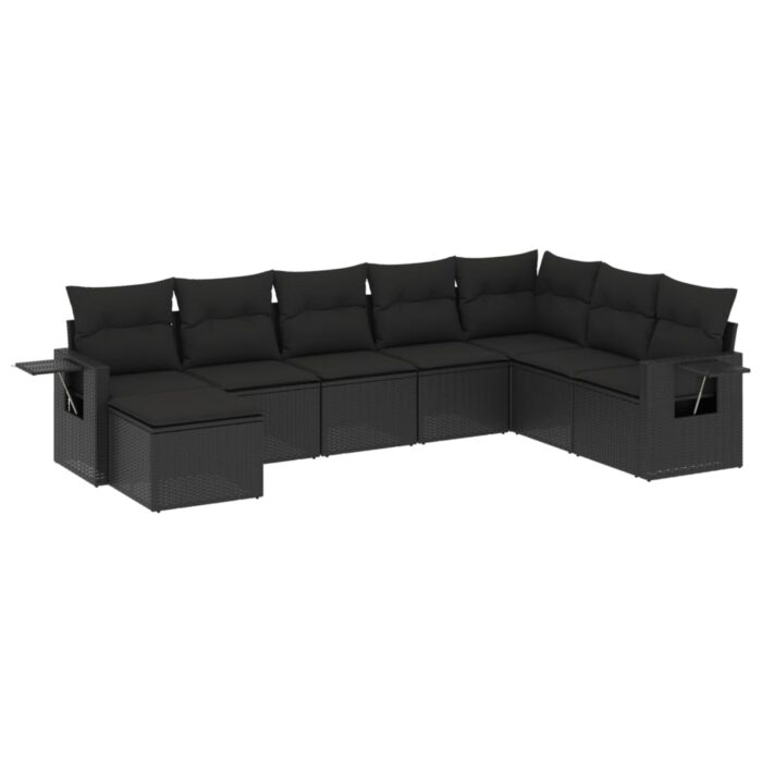 8-tlg. Garten-Sofagarnitur mit Kissen Schwarz Poly Rattan – Bild 2