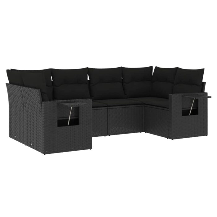 6-tlg. Garten-Sofagarnitur mit Kissen Schwarz Poly Rattan – Bild 2