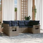 6-teiliges Gartensofa-Set mit Kissen, braun, Polyrattan