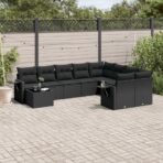 10-tlg. Garten-Sofagarnitur mit Kissen Schwarz Poly Rattan