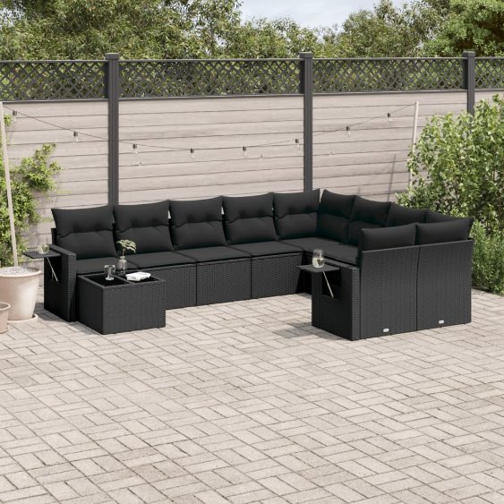 3252992_1.jpg 10-tlg. Garten-Sofagarnitur mit Kissen Schwarz Poly Rattan – Bild 1