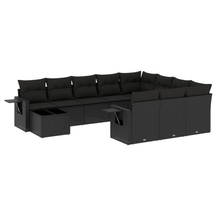 11-tlg. Garten-Sofagarnitur mit Kissen Schwarz Poly Rattan – Bild 2