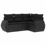 4-tlg. Garten-Sofagarnitur mit Kissen Schwarz Poly Rattan – Bild 2