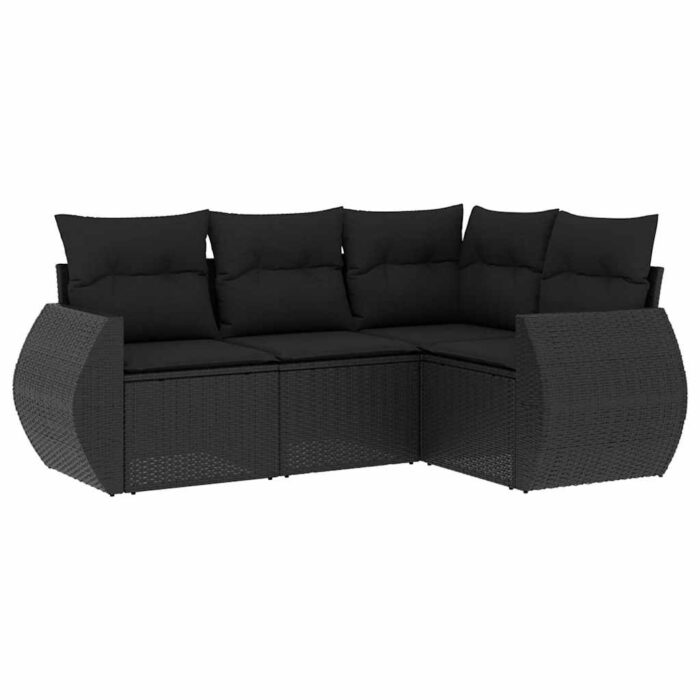 4-tlg. Garten-Sofagarnitur mit Kissen Schwarz Poly Rattan – Bild 2