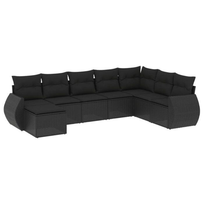 8-tlg. Garten-Sofagarnitur mit Kissen Schwarz Poly Rattan – Bild 2