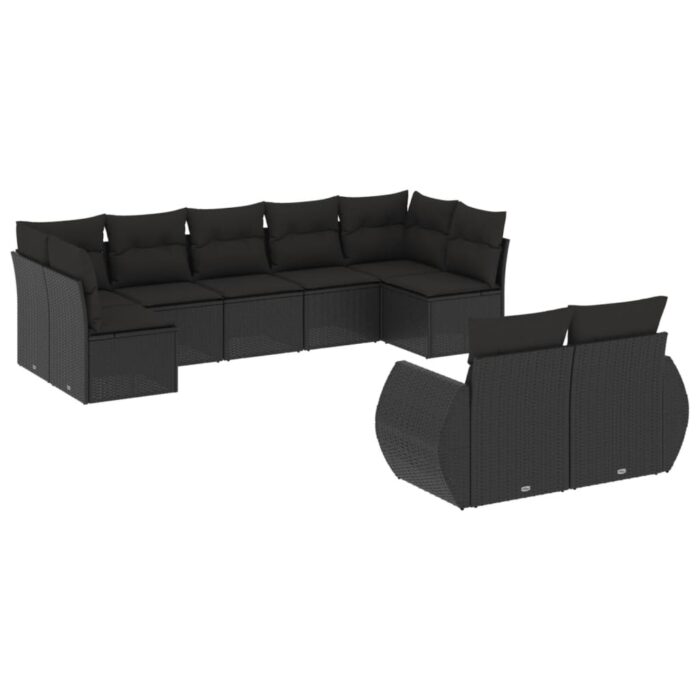 9-tlg. Garten-Sofagarnitur mit Kissen Schwarz Poly Rattan – Bild 2