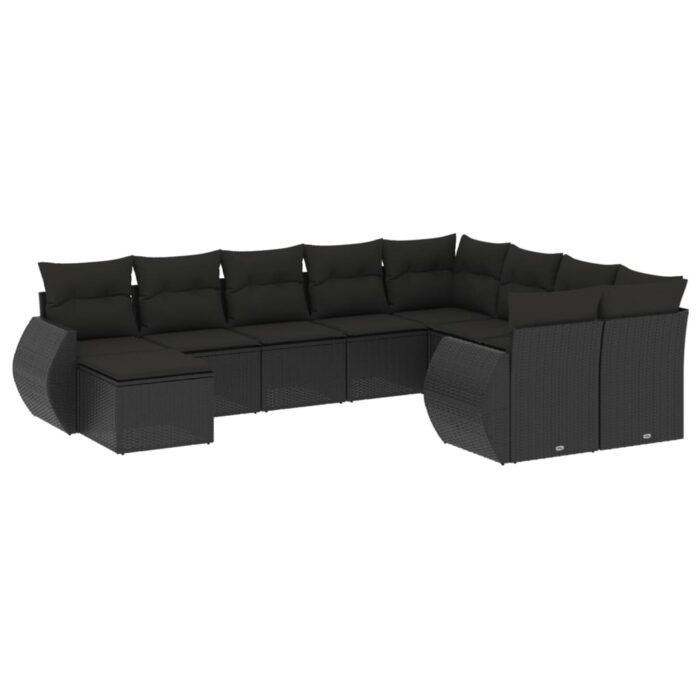 10-tlg. Garten-Sofagarnitur mit Kissen Schwarz Poly Rattan – Bild 2