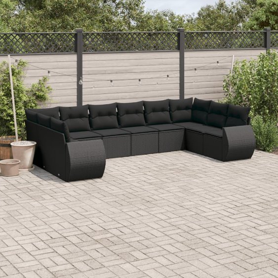 3254202_1.jpg 10-tlg. Garten-Sofagarnitur mit Kissen Schwarz Poly Rattan – Bild 1