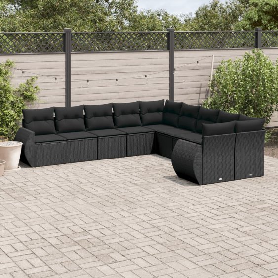 3254242_1.jpg 10-tlg. Garten-Sofagarnitur mit Kissen Schwarz Poly Rattan – Bild 1