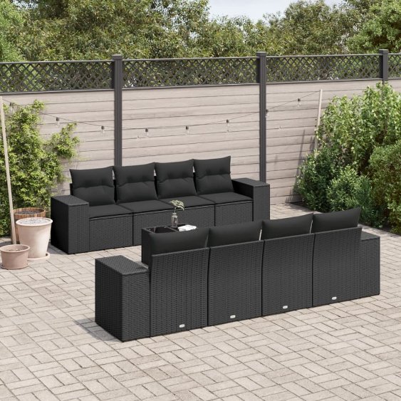 3254682_1.jpg 9-tlg. Garten-Sofagarnitur mit Kissen Schwarz Poly Rattan – Bild 1