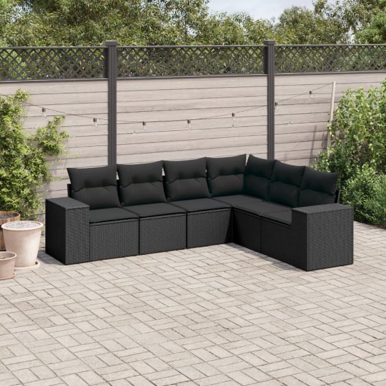 3254942_1.jpg 6-tlg. Garten-Sofagarnitur mit Kissen Schwarz Poly Rattan – Bild 1