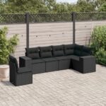 6-tlg. Garten-Sofagarnitur mit Kissen Schwarz Poly Rattan