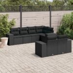 7-tlg. Garten-Sofagarnitur mit Kissen Schwarz Poly Rattan
