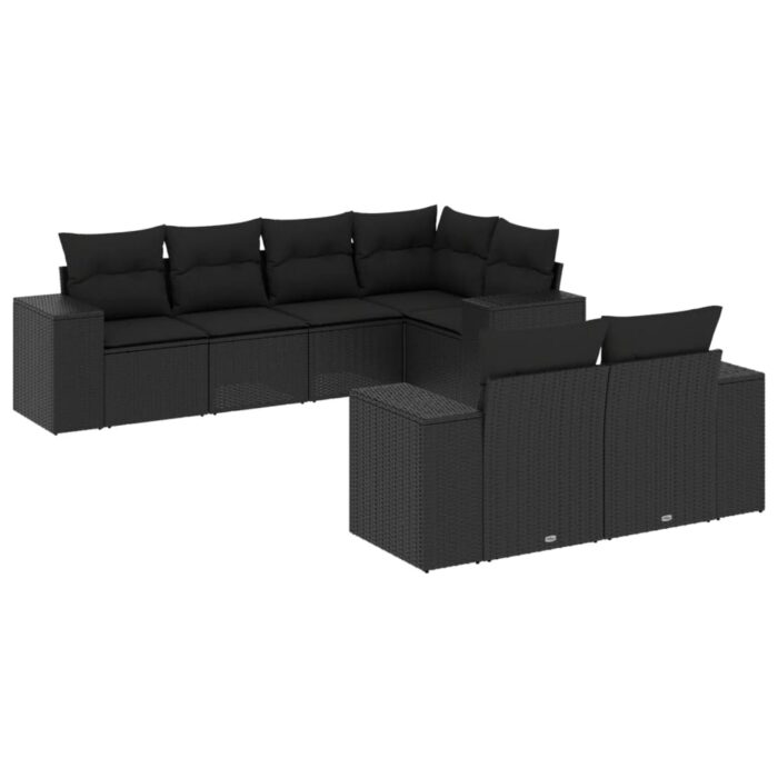 7-tlg. Garten-Sofagarnitur mit Kissen Schwarz Poly Rattan – Bild 2