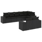 8-tlg. Garten-Sofagarnitur mit Kissen Schwarz Poly Rattan – Bild 2