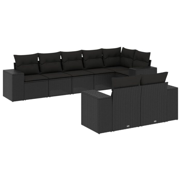 8-tlg. Garten-Sofagarnitur mit Kissen Schwarz Poly Rattan – Bild 2