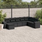 8-tlg. Garten-Sofagarnitur mit Kissen Schwarz Poly Rattan