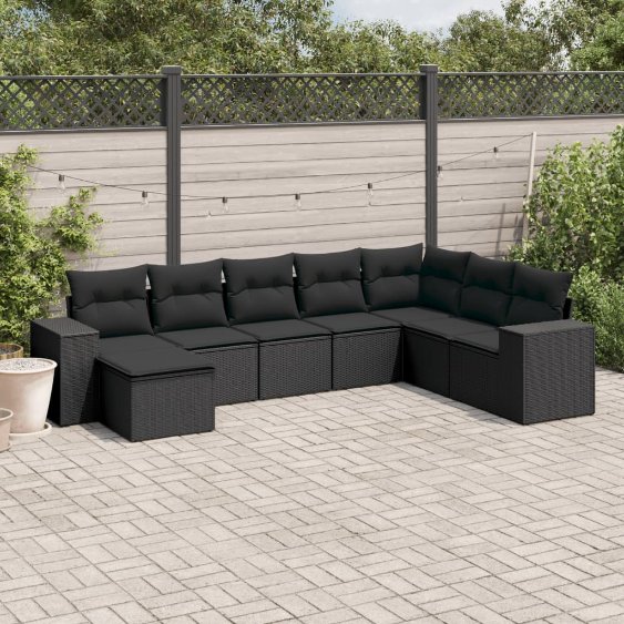 3255292_1.jpg 8-tlg. Garten-Sofagarnitur mit Kissen Schwarz Poly Rattan – Bild 1