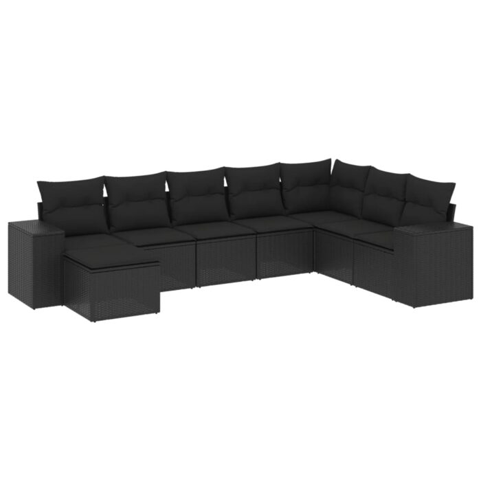 8-tlg. Garten-Sofagarnitur mit Kissen Schwarz Poly Rattan – Bild 2