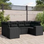 6-tlg. Garten-Sofagarnitur mit Kissen Schwarz Poly Rattan