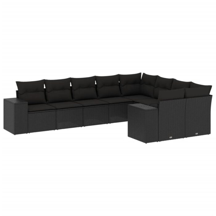 9-tlg. Garten-Sofagarnitur mit Kissen Schwarz Poly Rattan – Bild 2