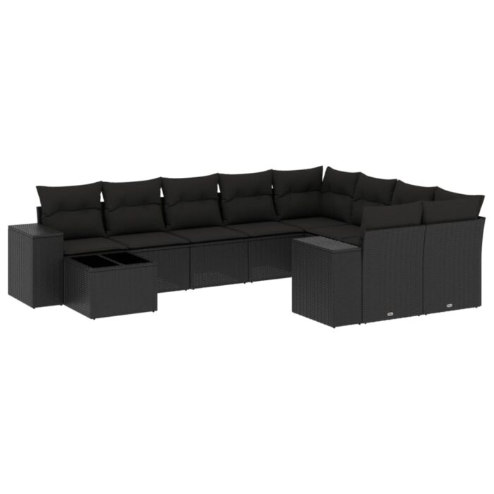 10-tlg. Garten-Sofagarnitur mit Kissen Schwarz Poly Rattan – Bild 2