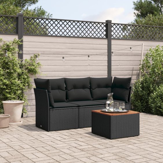 3255796_1.jpg 4-tlg. Garten-Sofagarnitur mit Kissen Schwarz Poly Rattan – Bild 1