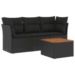 4-tlg. Garten-Sofagarnitur mit Kissen Schwarz Poly Rattan – Bild 2