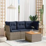 4-tlg. Garten-Sofagarnitur mit Kissen Schwarz Poly Rattan