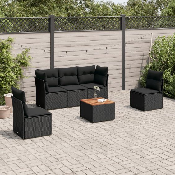 3255873_1.jpg 6-tlg. Garten-Sofagarnitur mit Kissen Schwarz Poly Rattan – Bild 1