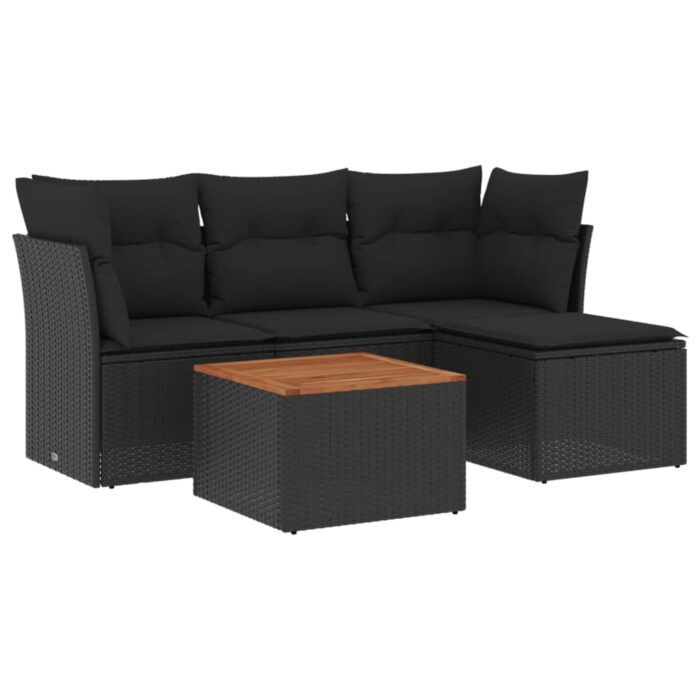 5-tlg. Garten-Sofagarnitur mit Kissen Schwarz Poly Rattan – Bild 2