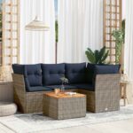 5-tlg. Garten-Sofagarnitur mit Kissen Schwarz Poly Rattan