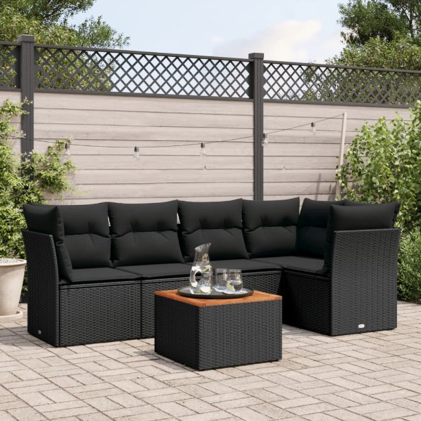 3255957_1.jpg 6-tlg. Garten-Sofagarnitur mit Kissen Schwarz Poly Rattan – Bild 1