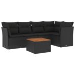 6-tlg. Garten-Sofagarnitur mit Kissen Schwarz Poly Rattan – Bild 2