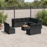 12-tlg. Garten-Sofagarnitur mit Kissen Schwarz Poly Rattan