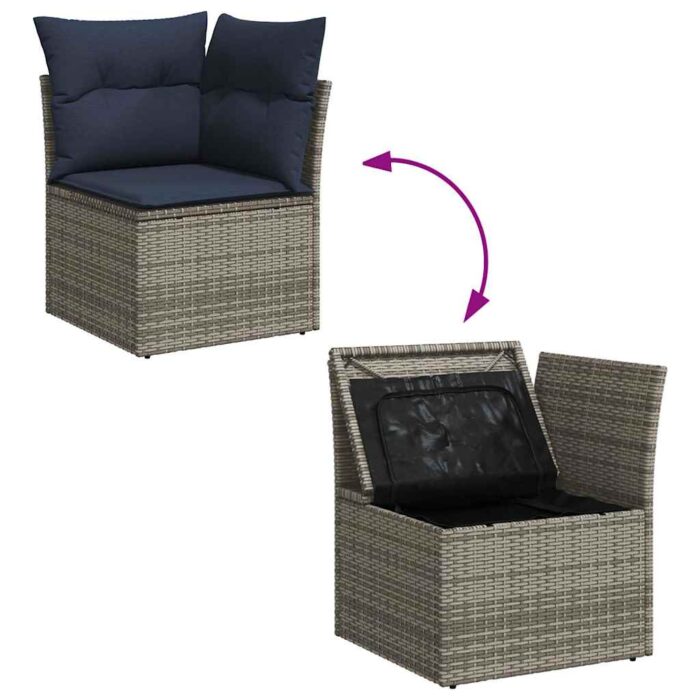 12-tlg. Garten-Sofagarnitur mit Kissen Grau Poly Rattan – Bild 9