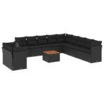 12-tlg. Garten-Sofagarnitur mit Kissen Schwarz Poly Rattan – Bild 2