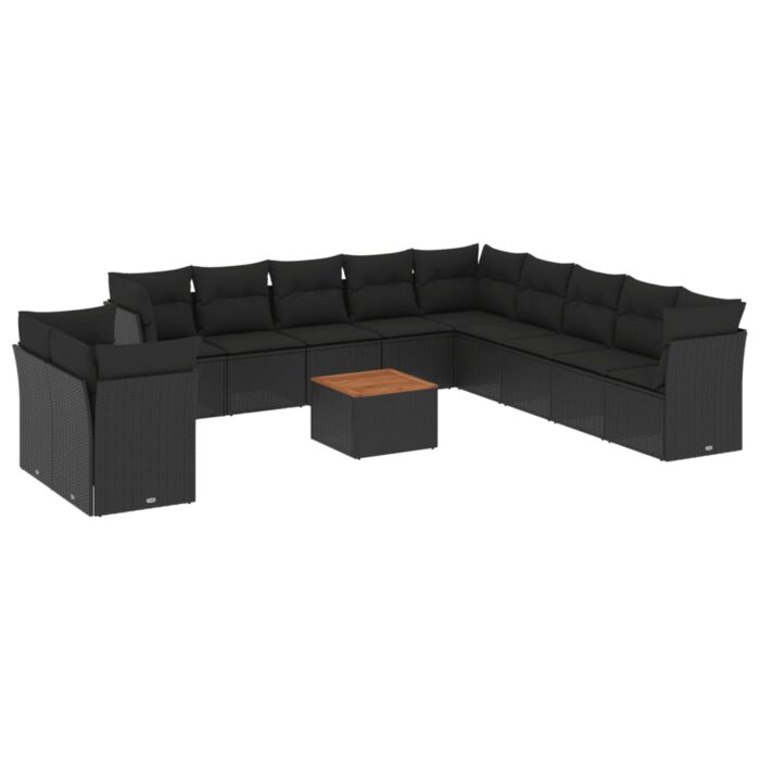 12-tlg. Garten-Sofagarnitur mit Kissen Schwarz Poly Rattan – Bild 2