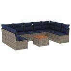 10-tlg. Garten-Sofagarnitur mit Kissen Grau Poly Rattan – Bild 2