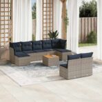 10-teiliges Gartensofa-Set mit Kissen, grau, Polyrattan