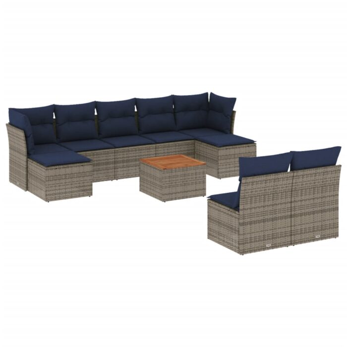 10-teiliges Gartensofa-Set mit Kissen, grau, Polyrattan – Bild 2
