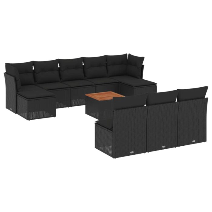 11-tlg. Garten-Sofagarnitur mit Kissen Schwarz Poly Rattan – Bild 2